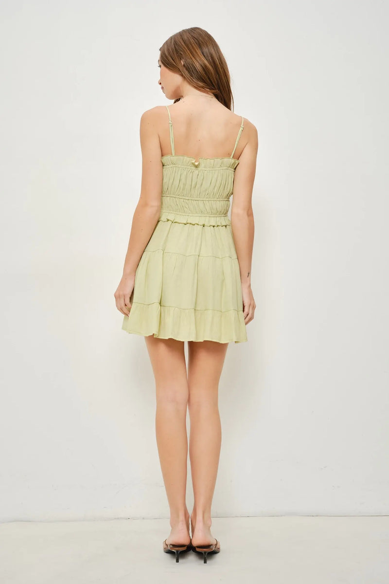 green milkmaid dress Viscose Dress, Puff Sleeves, Asymmetrical Skirt Waist 32 Audrey Midi Milkmaid Dress Green