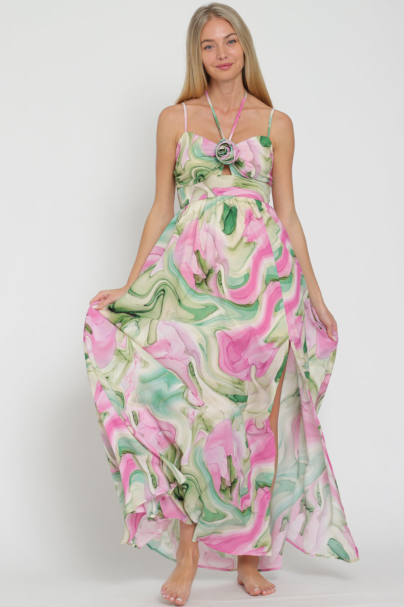 Light Green and Pink Flower Trim Maxi Dress Rolling Rack Boutique Light Green and Pink Flower Trim Maxi Dress Rolling Rack Boutique