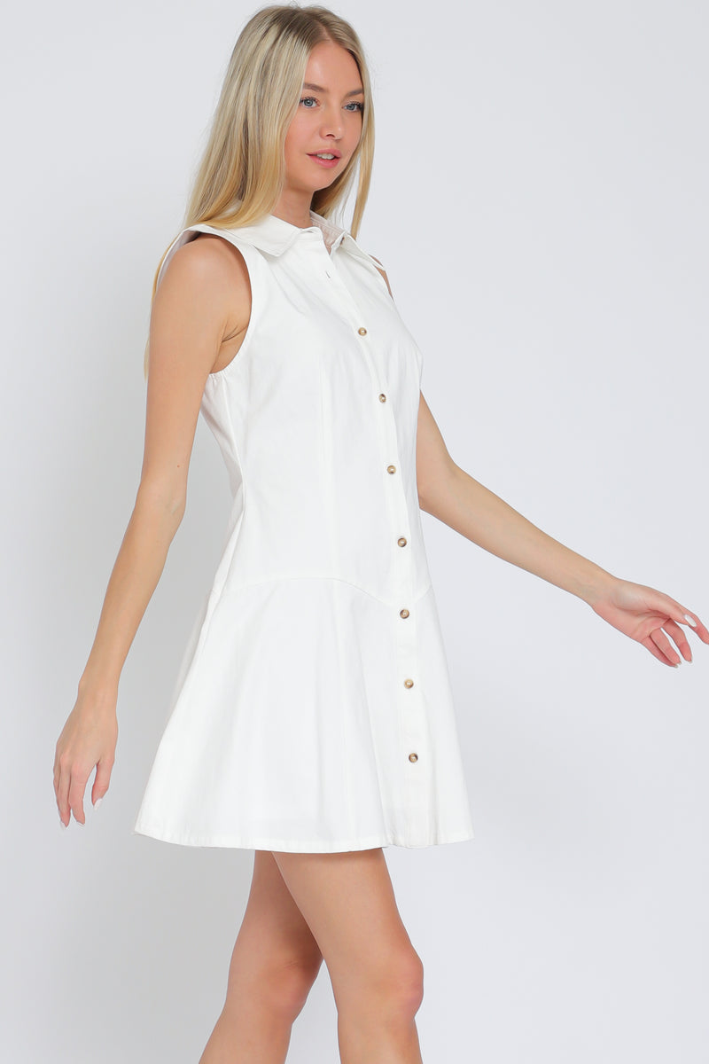 white button up dress Sleeveless Button Down White Shirt Dress – Rolling Rack Boutique