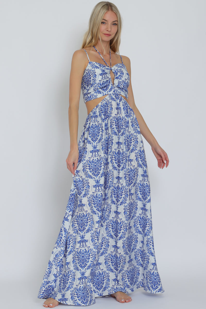 Royal Blue and White Maxi Dress w/Cutouts – Rolling Rack Boutique