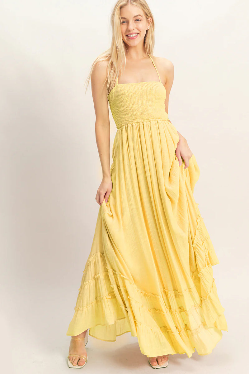 Butter Yellow Halter Maxi Dress – Rolling Rack Boutique