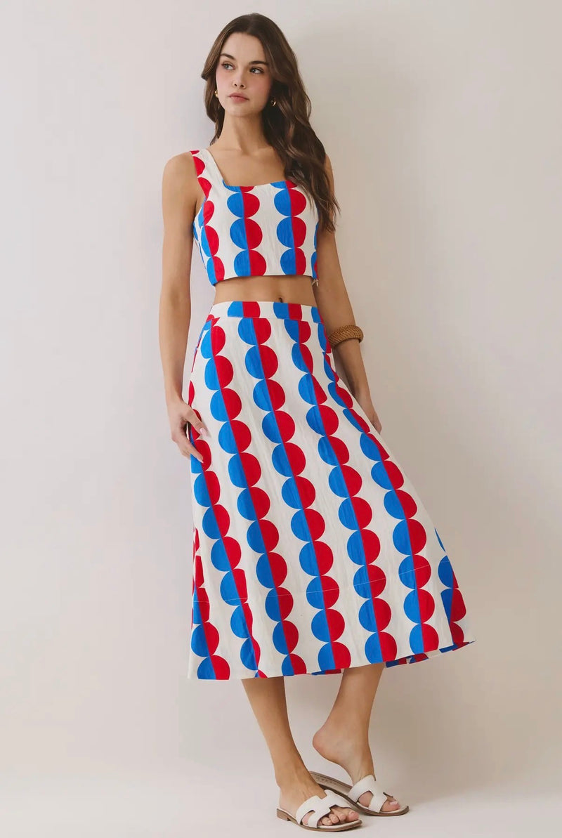 red white and blue midi dress Red White and Blue Dot SET-SIZES MUST MATCH – Rolling Rack Boutique