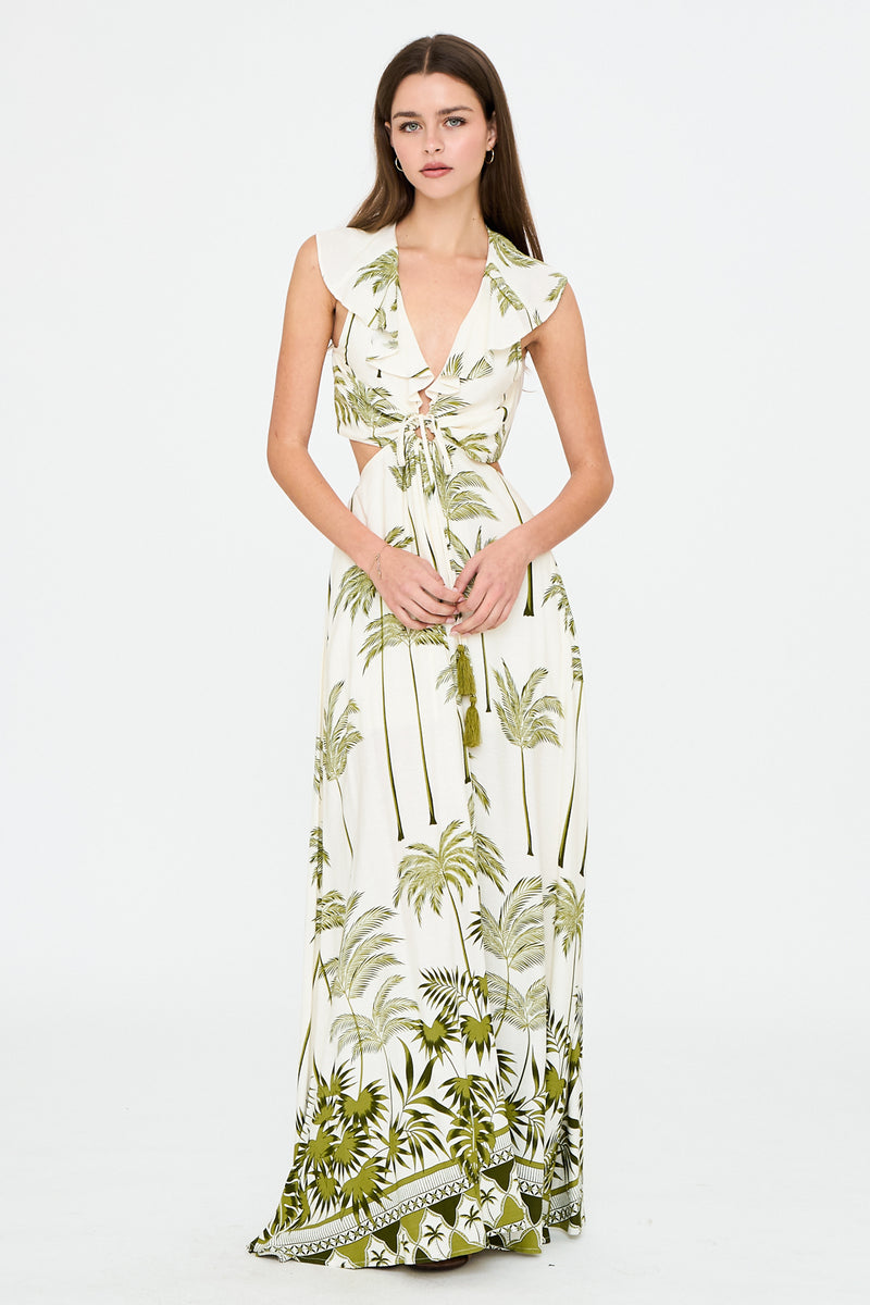 green palm dress Ivory w/Green – Rolling Rack Boutique on-sale Create Your Own Ellie Crafted from high Color:Cream/Black