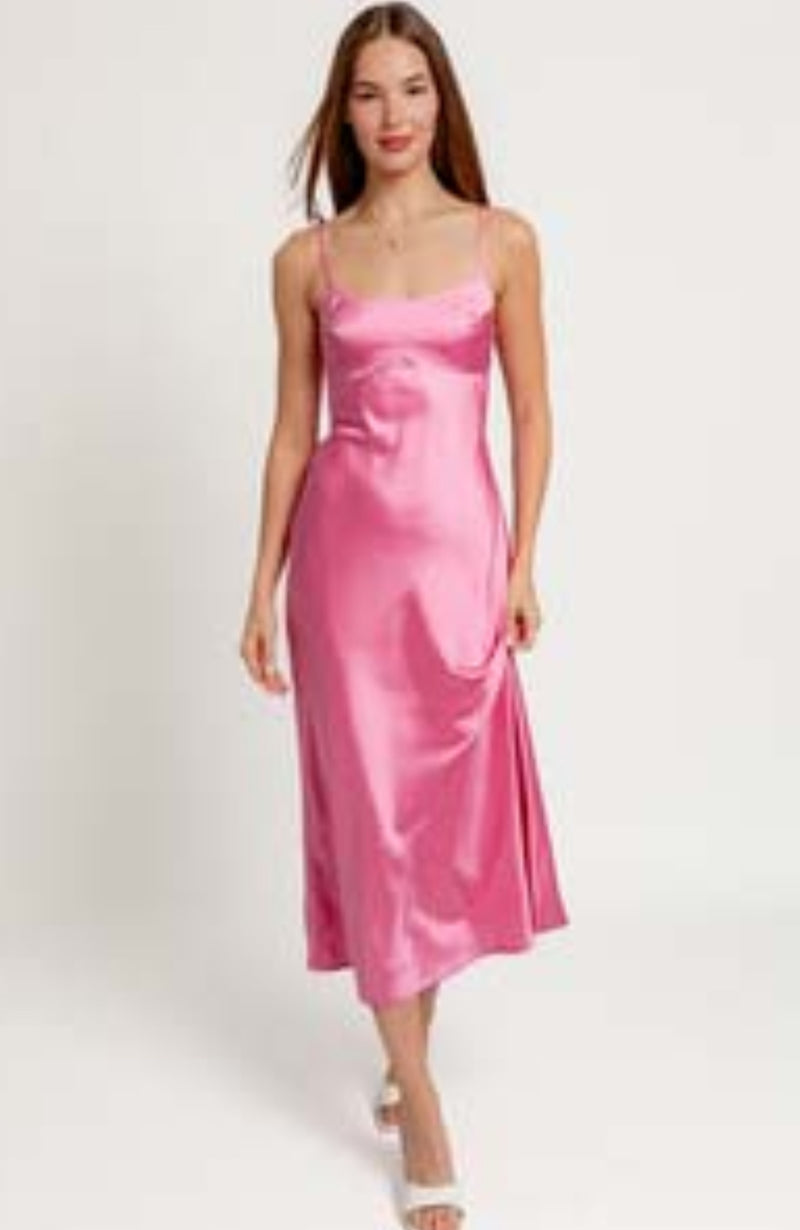 Barbie Pink Satin Maxi Dress
