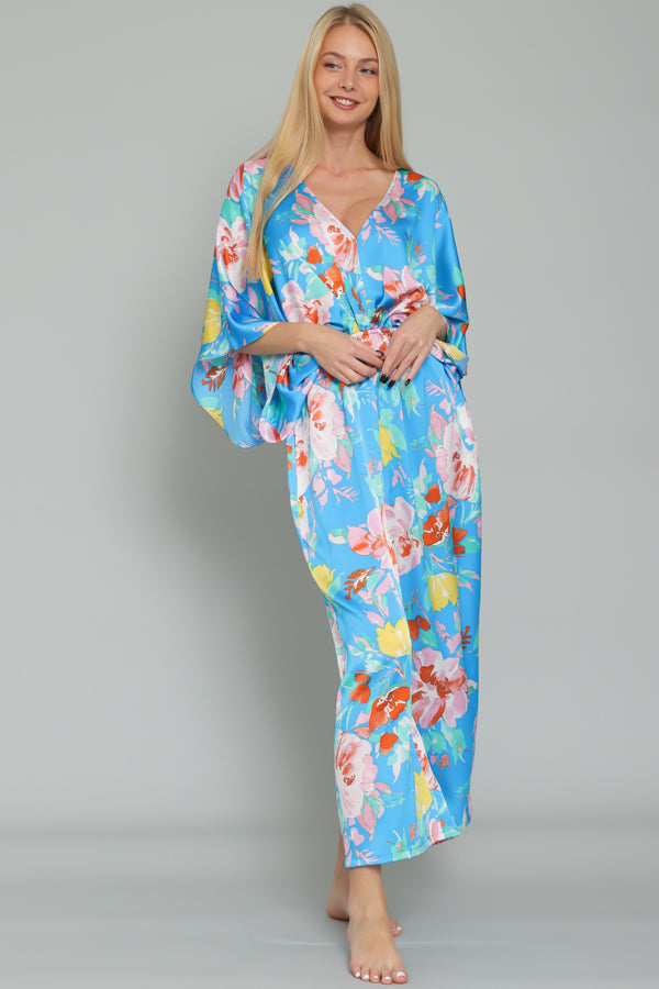 Kimono Sleeve Blue Floral Jumpsuit Rolling Rack Boutique Kimono Sleeve Blue Floral Jumpsuit Rolling Rack Boutique