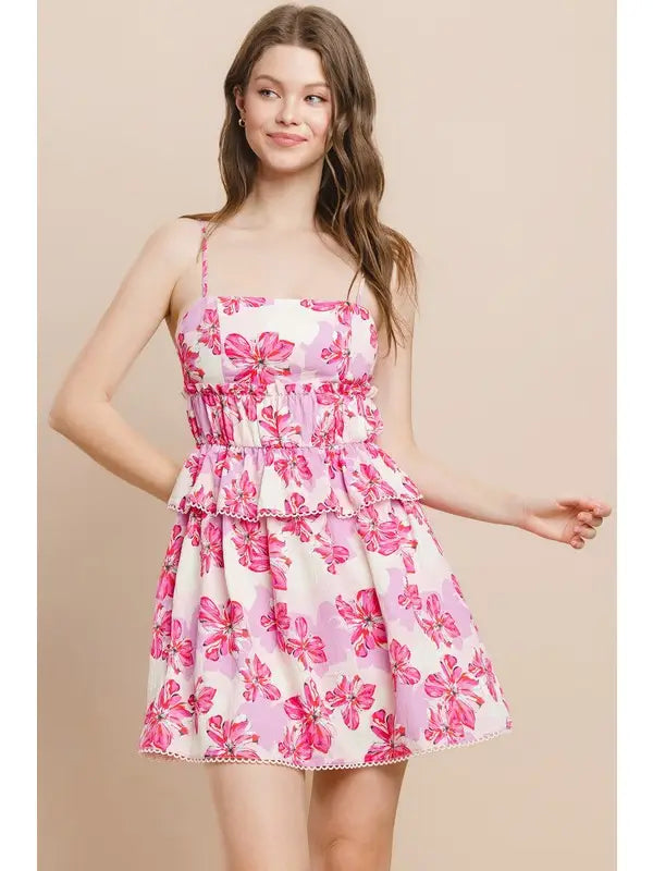 pink floral spaghetti strap dress Simple Fashion Pink Floral Design A-line Beach Holiday Spaghetti Strap DSProm