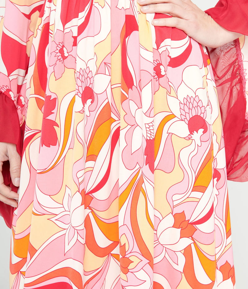 Unique Vintage 1960s Pink & Red Psychedelic Floral Maxi Dress – Rolling  Rack Boutique