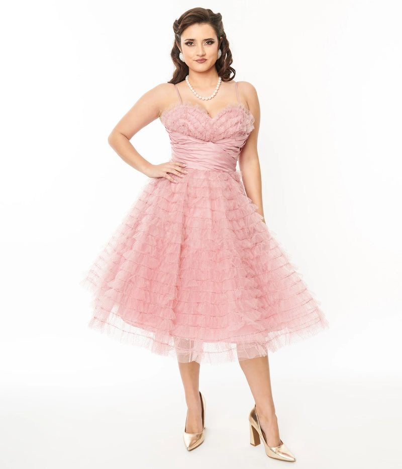 Unique Vintage Dusty Rose Glitter Tulle Cupcake Swing Dress - FINAL SA Rolling Rack Boutique Unique Vintage Dusty Rose Glitter Tulle Cupcake Swing Dress - FINAL SA Rolling Rack Boutique