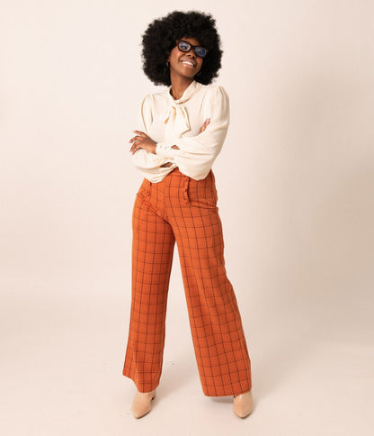 Windowpane Pants Black And Orange Plaid Pants Plus Size Windowpane