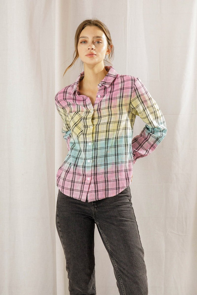 Plaid Tie Dye Button Down Shirt – Rolling Rack Boutique Plaid Tie Dye Button Down Shirt – Rolling Rack Boutique