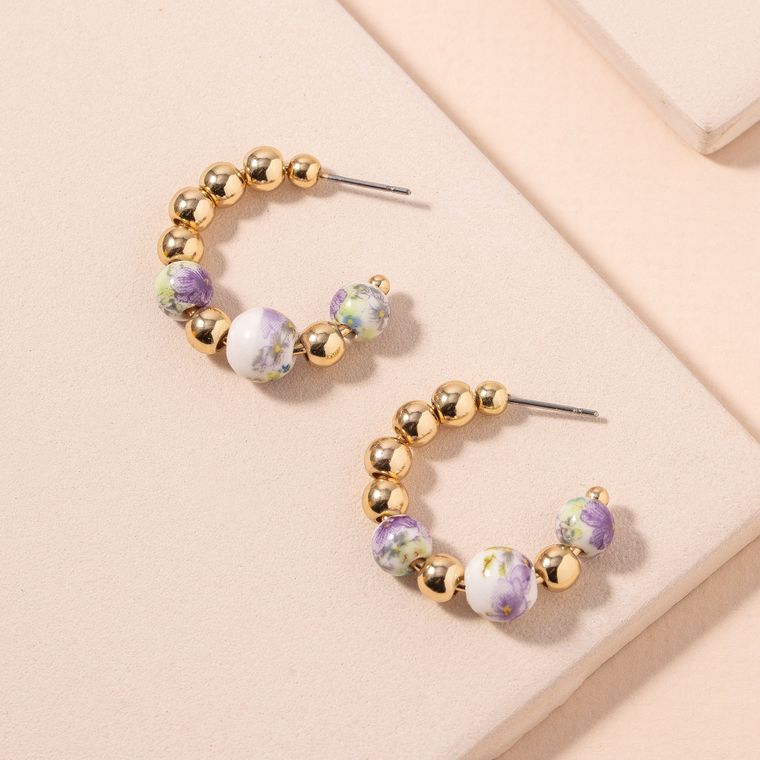 Floral Glass Bead Hoop Earrings