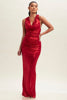 Red Metallic Draped Tucked Gown-FINAL SALE CHOOSE WITH THOUGHT