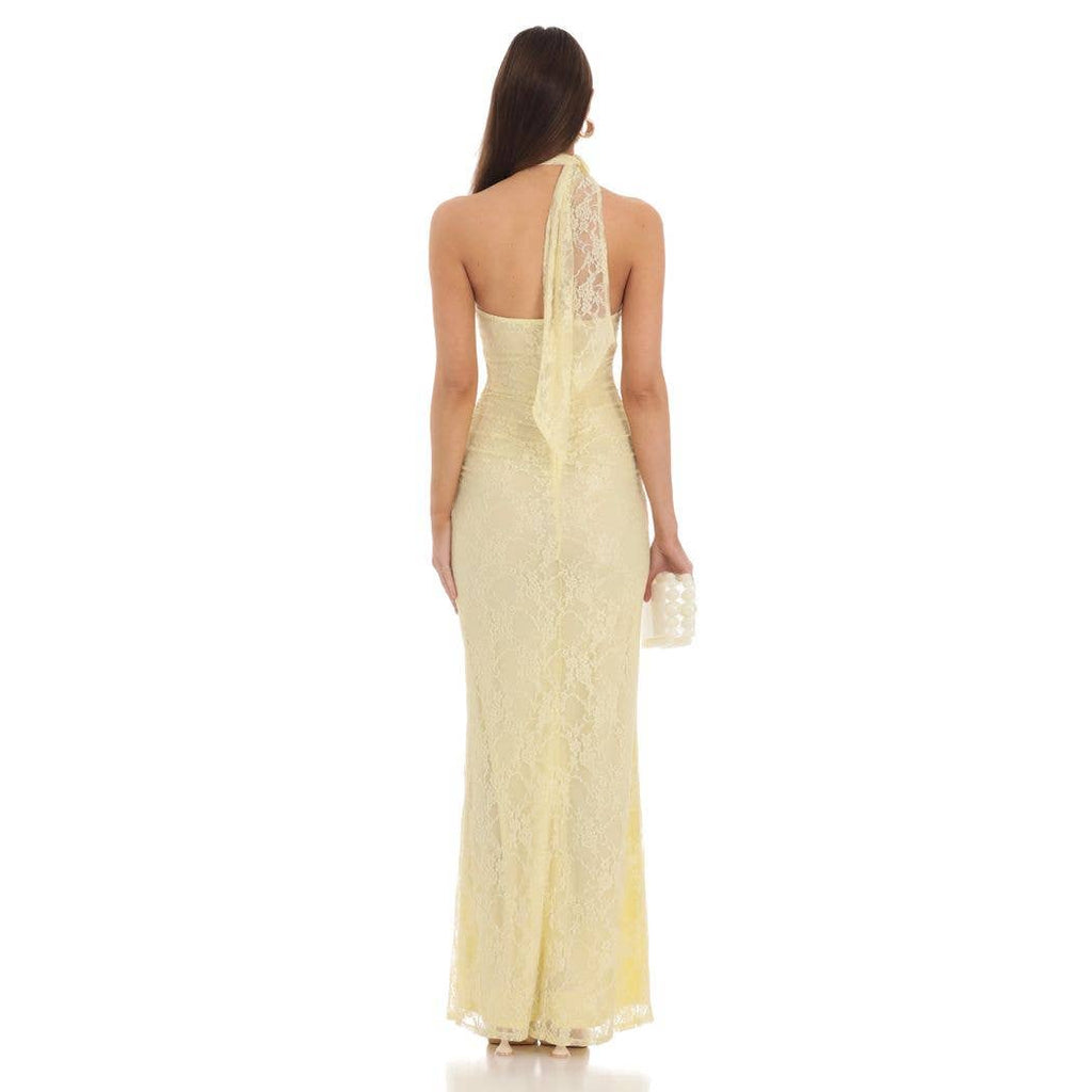 Scarf Lace Maxi Dress in Yellow