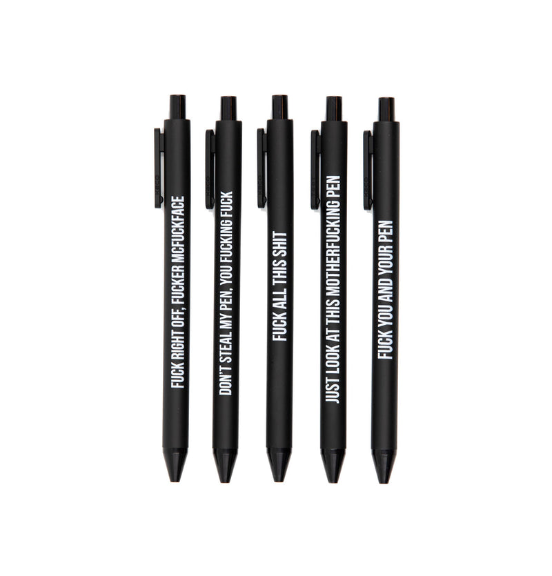 Sweary Fuck Pens Cussing Pen Gift Set - 5 Black Gel Pens