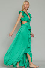 Green Envy Ruffle Maxi Dress