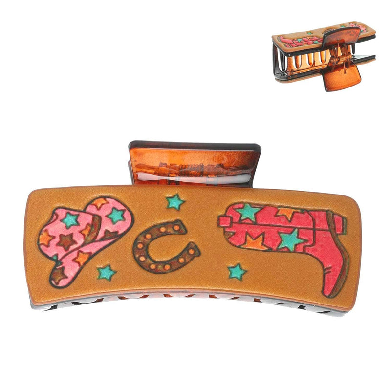 Western Cowgirl Graphic Leather Claw Clip