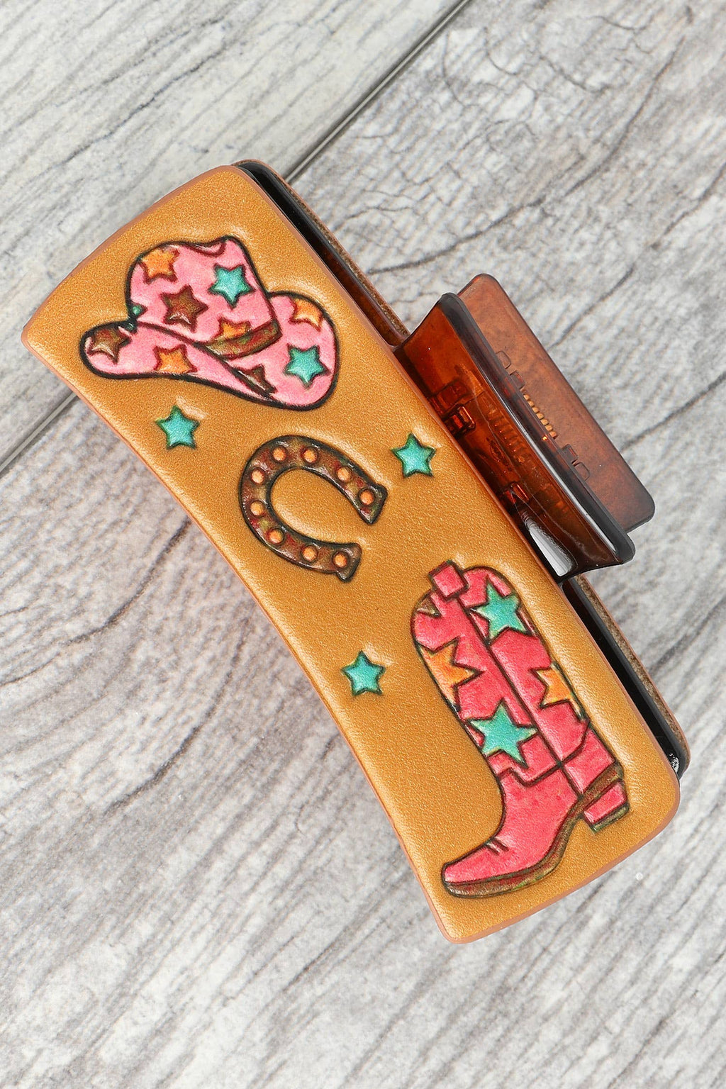 Western Cowgirl Graphic Leather Claw Clip