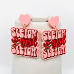 Christmas Jewelry Acrylic "Sleigh Girl" Heart Post Earrings