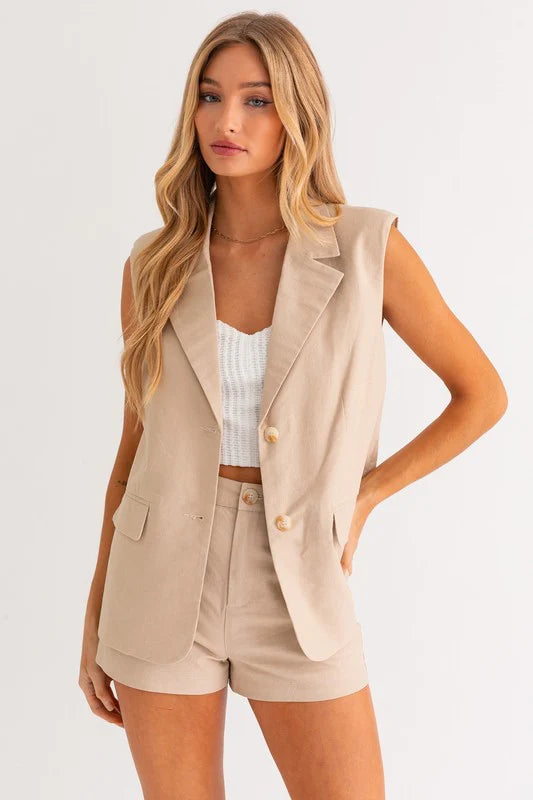 Taupe Sleeveless Blazer