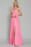 Halter Pleat Pink Maxi Dress