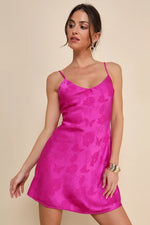 Magenta Satin Jacquard Slip Mini