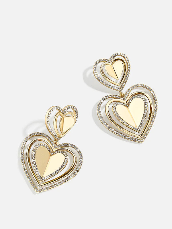 Gold and Pave Heart Kira Earrings