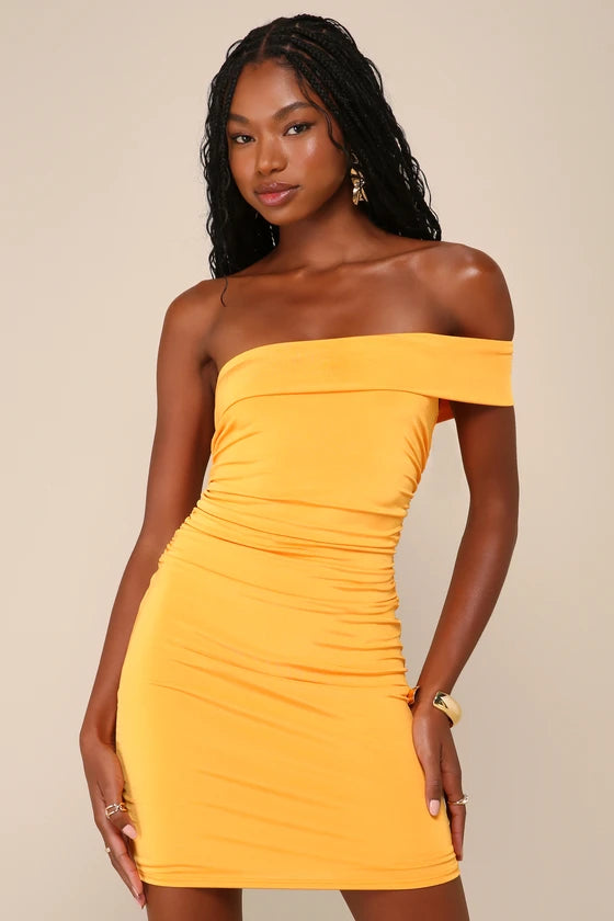 Light Orange Off-Shoulder Mini Dress