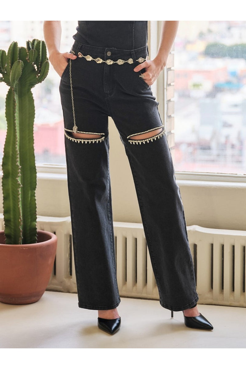 Black Denim Rhinestone Jeans