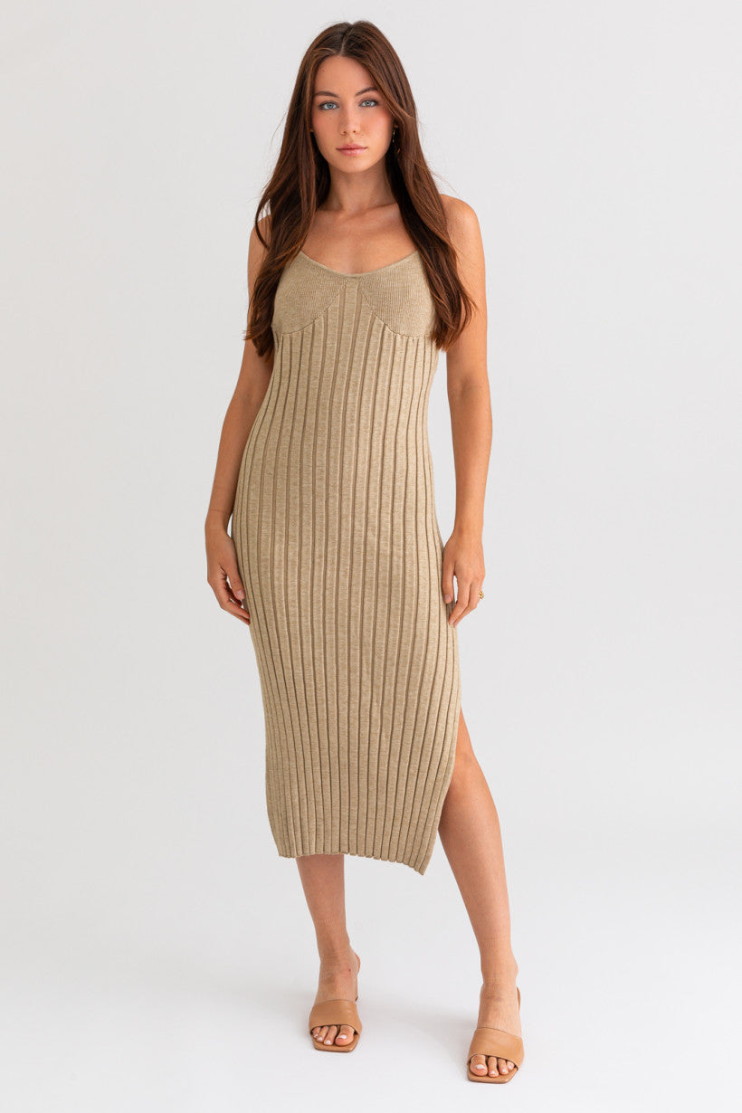 Knit Maxi Spaghetti Strap Knit Dress Knitted Cotton Rib Dress Camel BLVD Knit Maxi Spaghetti Strap Knit Dress Knitted Cotton Rib Dress Camel BLVD