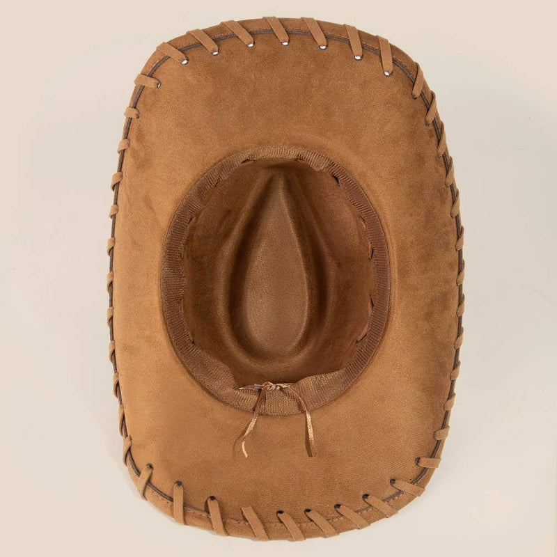Braided Brim Faux Suede Cowboy Hat