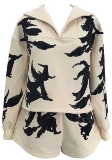 Beige Flying Witch Collar Sweatshirt