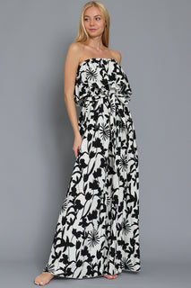 Black and White Tube Belted Jumpsuit