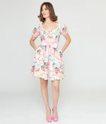 Unique Vintage Multi Cat Sweetheart Neck Swing Dress