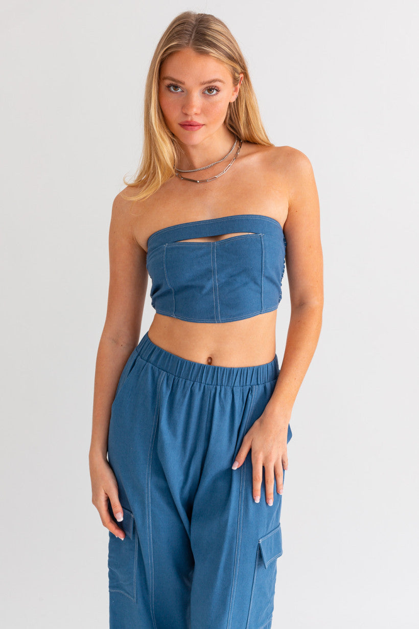 Woven Denim Tube Top