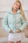 Puffer Jacket With Ribbon Bow Tie Detail