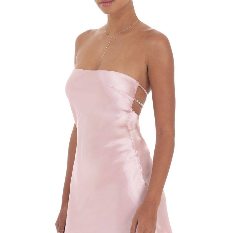 Satin Pearl Open Back Dress in Pink