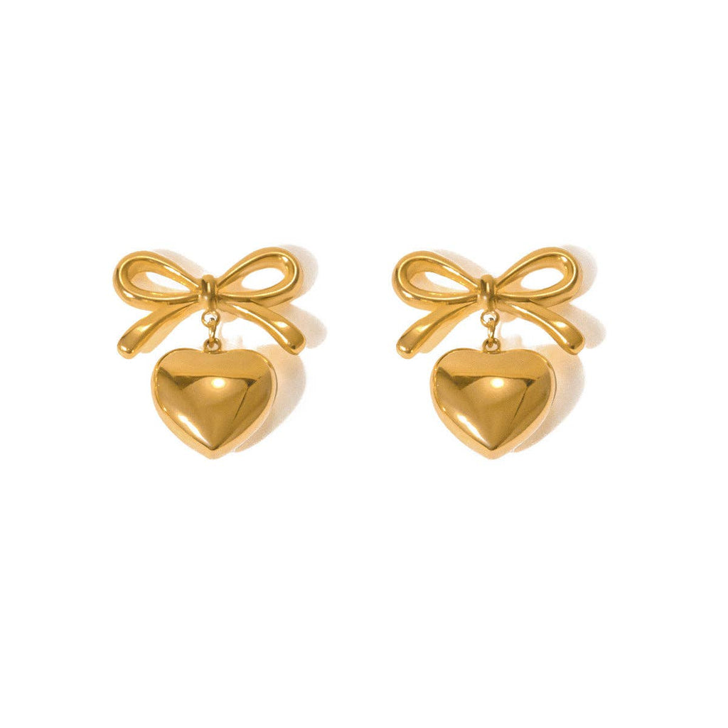 Gold Stainless Steel Love Pendant Drop Earrings