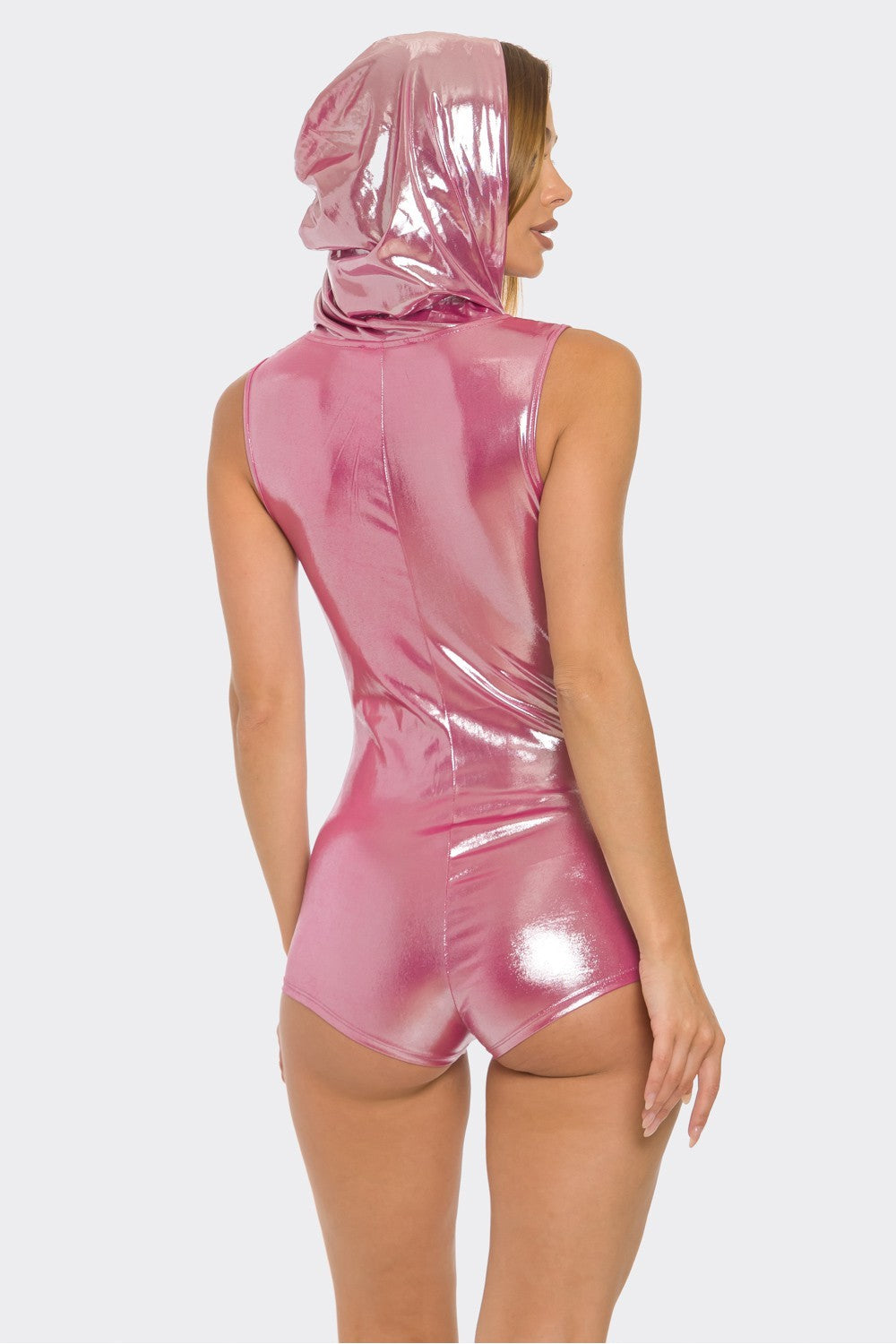 Pink/Silver Foil Hooded Romper-FINAL SALE