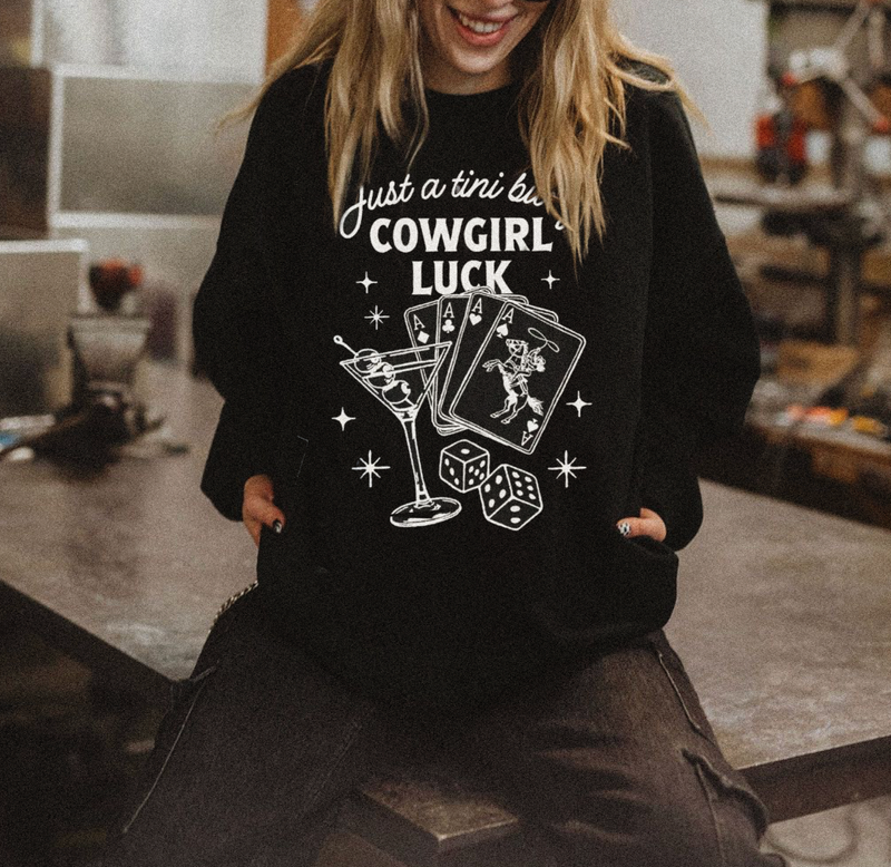 'Tini Bit Of Cowgirl Luck Cowboy Graphic Crewneck Sweatshirt