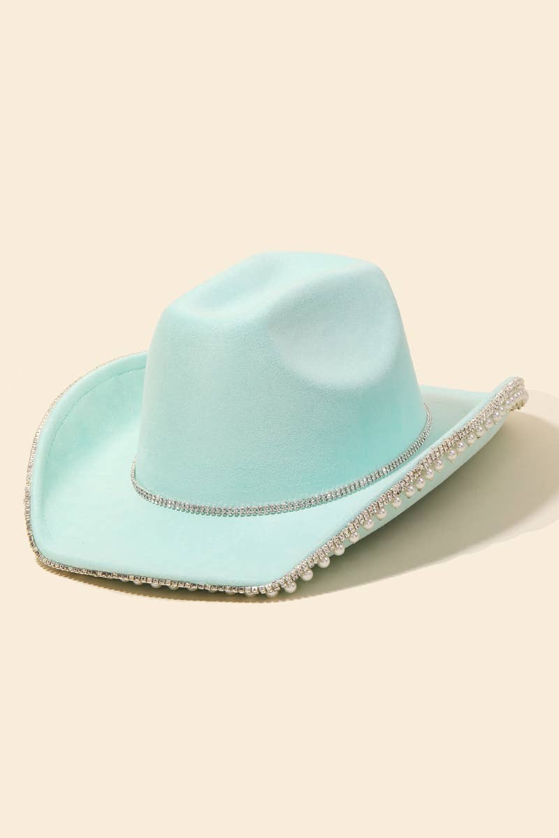 Rhinestone Pearl Trim Cowboy Hat