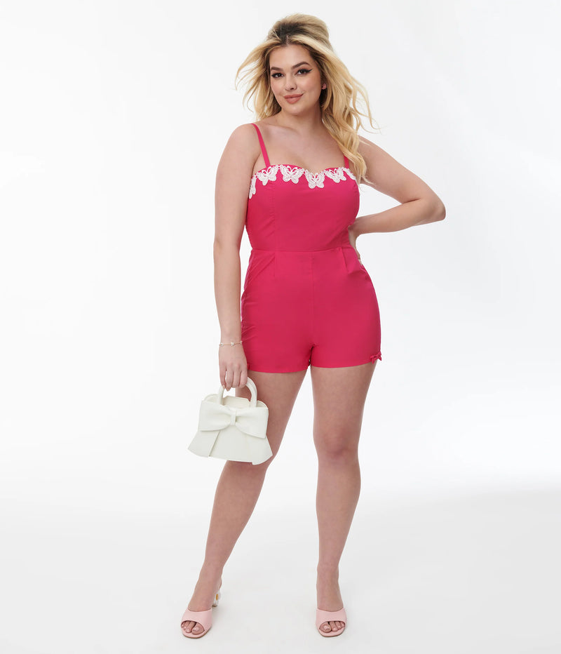 Hot Pink & White Butterfly Romper