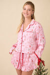 Pink Christmas Pajama Set with Red Trim – Holiday Loungewear