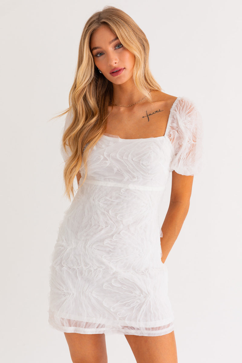 Puff Sleeve Fitted White Dress