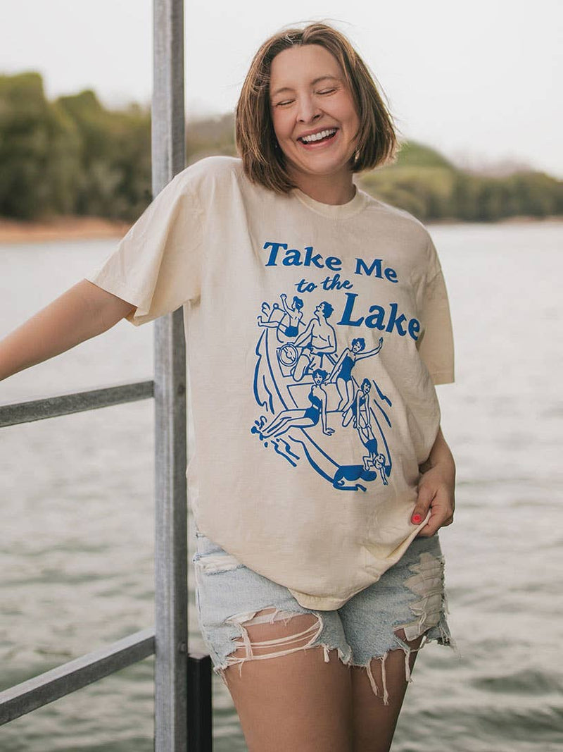 Take Me To The Lake Cream Graphic T-Shirt