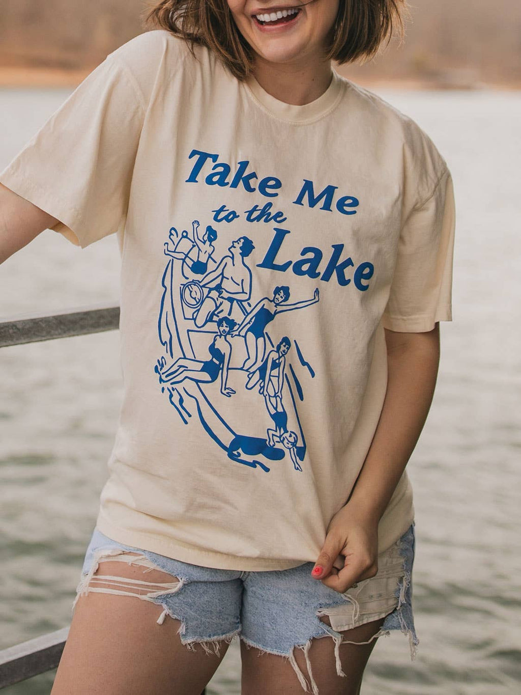 Take Me To The Lake Cream Graphic T-Shirt