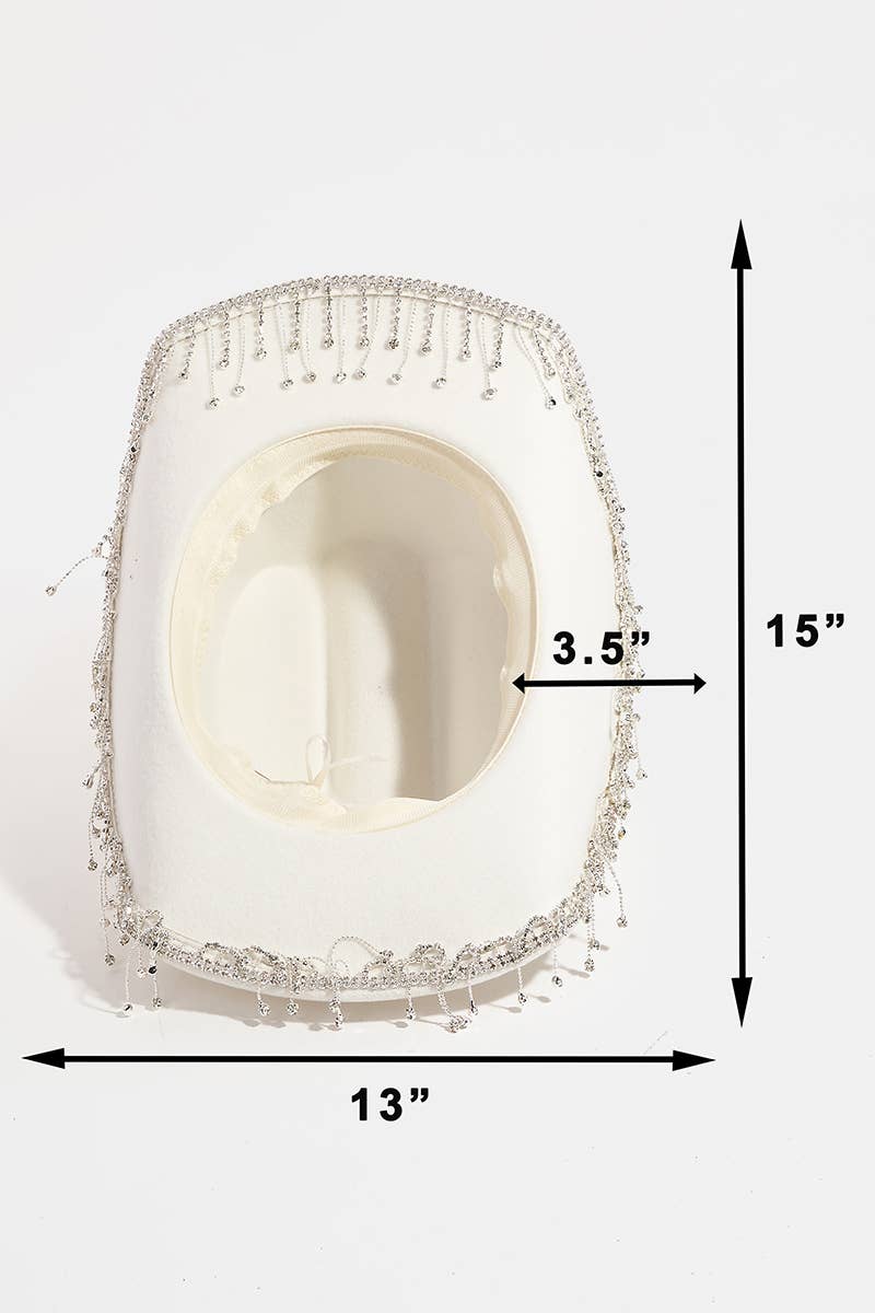 Pearl Studded Rhinestone Fringe Bride Cowboy Hat