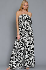 Black and White Tube Belted Jumpsuit