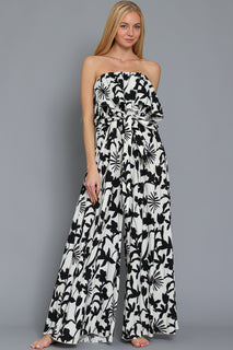 Black and White Tube Belted Jumpsuit