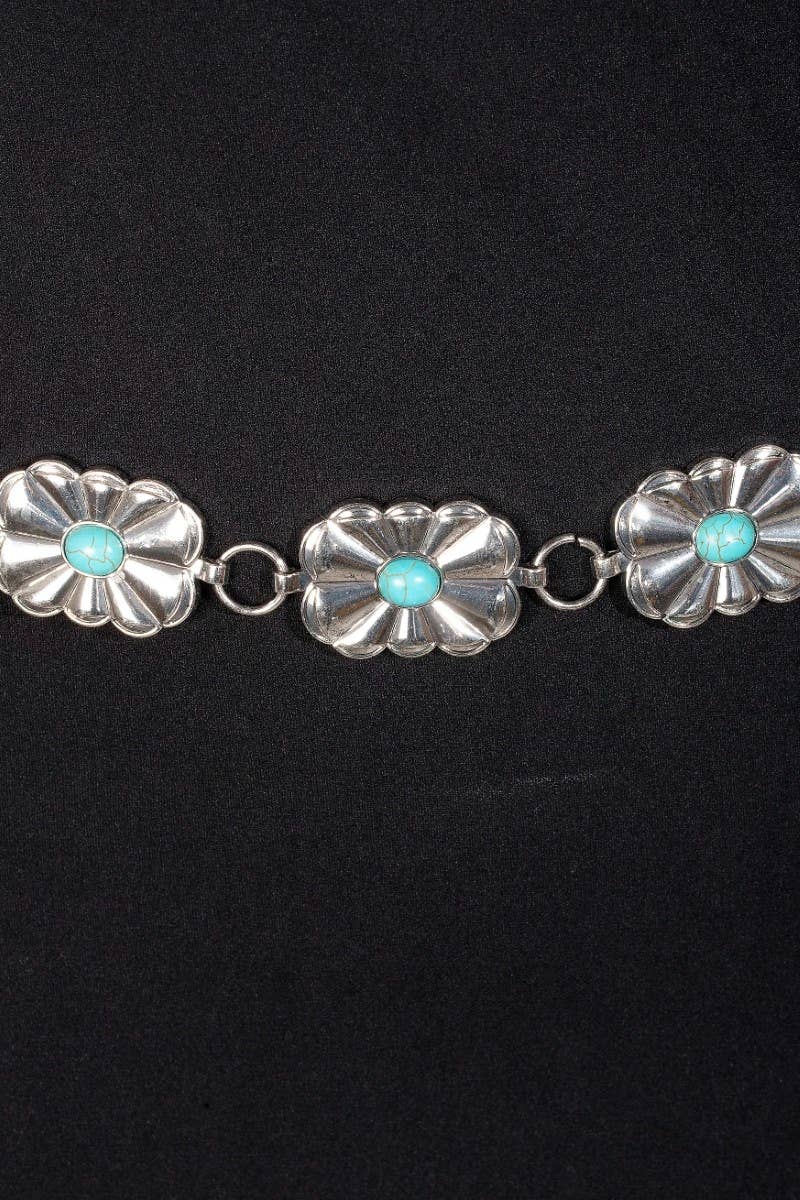 Turquoise Stud Oval Western Concho Chain Belt