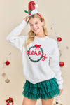 Merry Wreath Knit Sweater with Red Bow – Holiday Pullover